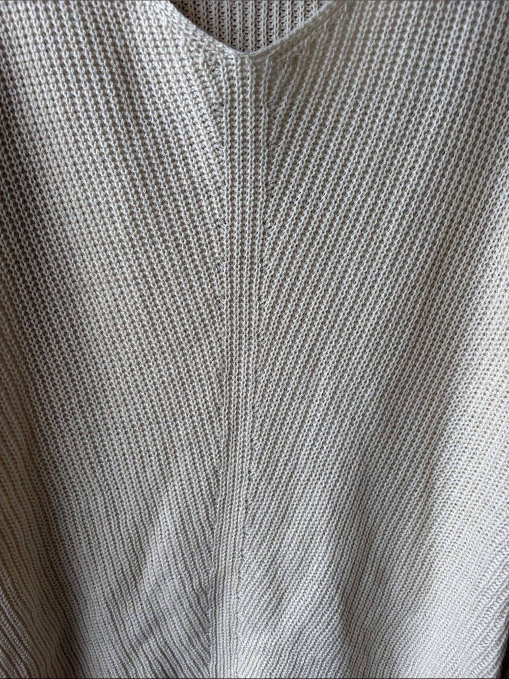 V-Neck Chunky Knit Women's Sweater - Cream - Picture 2 of 4